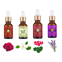 Load image into Gallery viewer, Pack of 4 Essential Oils of Flowery Fragrance (50 ml Spritzer Glass Bottle Freee With This Pack)