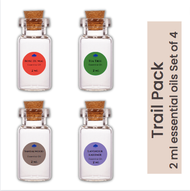 Home Essential Oils Trail Pack (Rose De Mai, Tea Tree,Sandalwood and Lavender Kashmir 2 ml each)