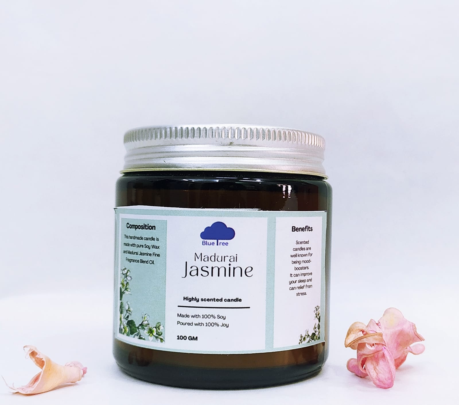 Madurai Jasmine :  Soy Wax Candle in Amber Glass Jar 100 gm
