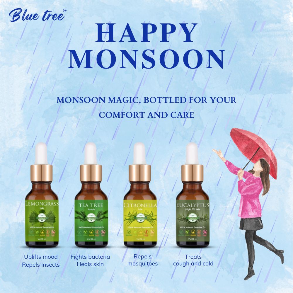 Happy Monsoon Essential Oils Pack (50 ml Spritzer Glass Bottle Freee With This Pack)