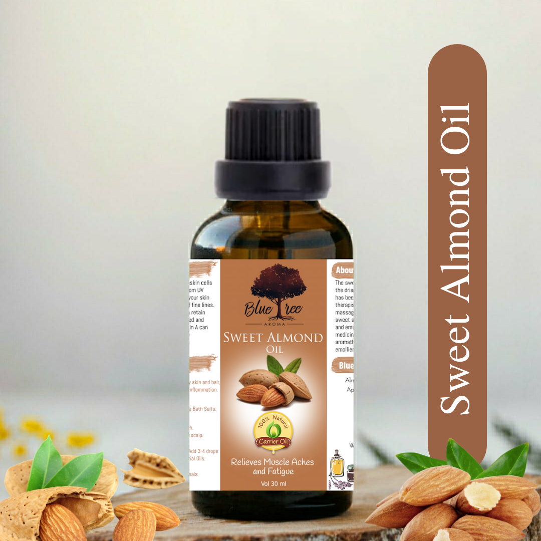 Sweet Almond - 100% natural and premium cold pressed oil for hair growth and glowing skin- fights split ends  & Strengthens Hair, Enriched With Vitamin E & Omega-3, badam ka tel